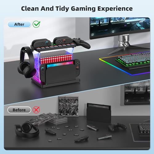 Auarte Switch 2 Accessories Organizer, Charging Dock | 5-In-1 Organizer Base, Holds Dock, 16 Game Card Case, 9 Game Cards Slot, Controller Holder