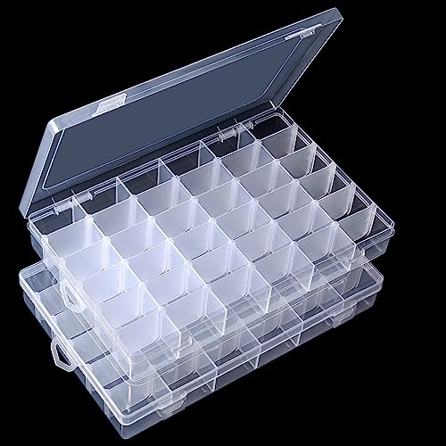 Gospire 2PCS 36 Grids Clear Plastic Jewelry Box Organizer Storage Container with Removable Dividers - color: Clear-36 Grids*2