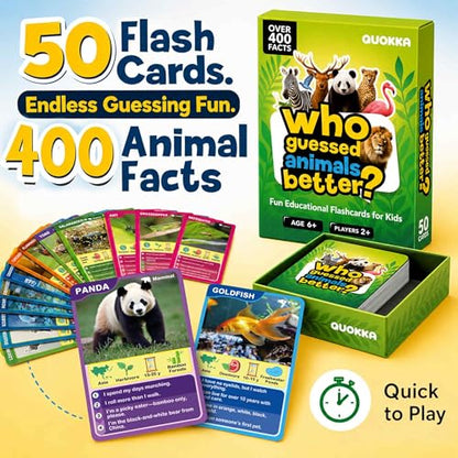Quokka Who Guess It Better Animals Volume 2 – Educational Game with Visual Clues, Animal Discovery Card Set, 50 Cards, Screen-Free Travel Game for Kids Ages 6+ - color: Animals 2