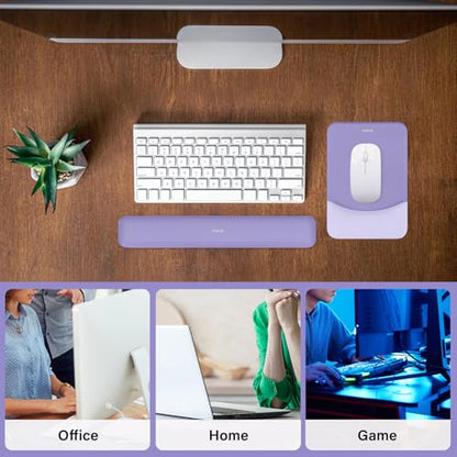 MOSISO Wrist Rest Support Mouse Pad & Keyboard Set, Purple | Rectangular Ergonomic Mousepad, Non-Slip Base, Home/Office Pain Relief & Easy Typing, Neoprene Cloth & Raised Silicone Lining - color: Purple