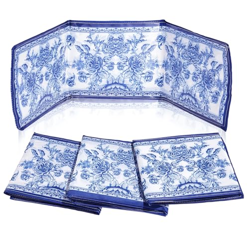 4 Pack Chinoiserie Mahjong Card Holder Fit Large Print Size(6 1/8”x4 3/4”) Blue Chinoiserie Print Mahjong Card Sleeve Fabric Plastic Soft Scorecard Cover Mahjongg Card Protector Set Gifts - color: Blue