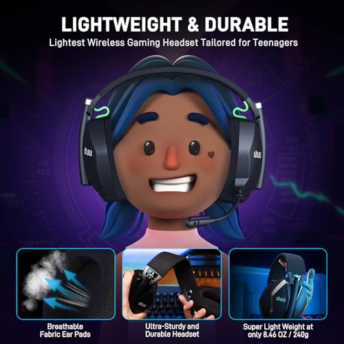 UHURU Dual Wireless Gaming Headset with Microphone for PS5 PS4 PC: Gaming Headphones with Stereo Sound - 32Hr Battery - Cool RGB