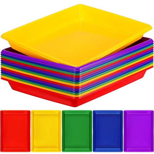 Maitys 15 Pcs Activity Plastic Art Trays 14.57 x 10.63 x 1.77 Inch Large Crafts Organizer Serving Storage Tray for Kids School Classroom DIY Project Painting Home Organizing Supply(Multi Color) - color: Multicolor