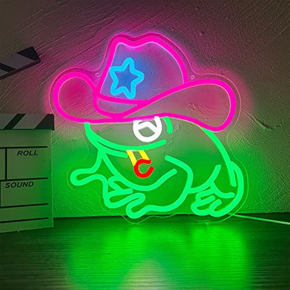 Frog Cowboy Neon Signs,Frog Cowboy Lamp Led Signs Lights Neon Signs for Wall Decor, Adjustable Brightness Night Light Man Cave Game Room Decor, USB Powered for Bedroom Party Bar Wedding Christmas - style: Frog Cowboy
