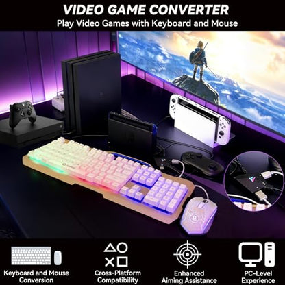 Keyboard and Mouse Adapter for Nintendo Switch/PS4/PS3/Xbox One/Xbox 360 Console Converter, Keyboard Mouse Adapter Support Mapping & Reset Button, Perfect for FPS, TPS, RPG, RTS Games