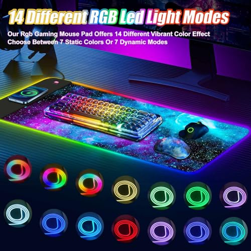 ToLuLu Wireless Charging RGB Gaming Mouse Pad,15W LED 30W Charger Mouse Mat | 14 Light Modes Large Mousepad with Wrist Support, Non-Slip Rubber Base Desk Mat Computer Keyboard Pad, Galaxy Nebula - color: Galaxy Nebula Space