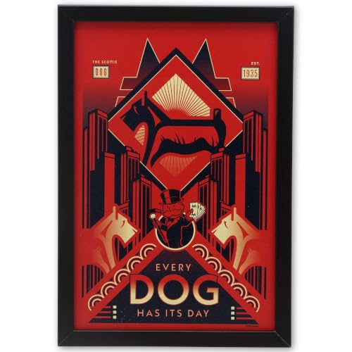 Hasbro Monopoly Every Dog Has Its Day Framed Wood Wall Decor | Classic Board Game Wall Art for Home - color: Red/Cream