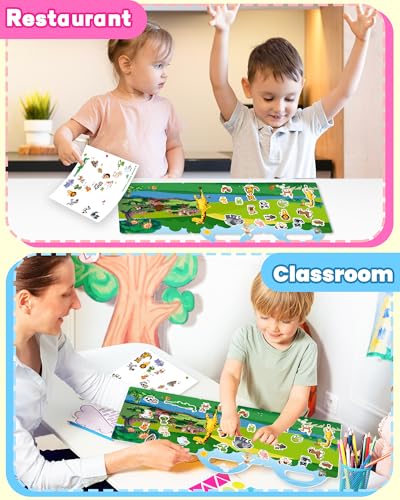 Walenced Reusable Sticker Book for Toddlers, Travel Stickers for Kids, Toddler Craft Activities Toys, Birthday Gifts for Boys & Girls - style: Animal Zoo