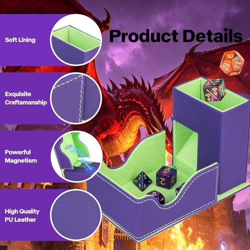 Dice Tower and Tray,Foldable Portable Dice Rolling Tower,Dice Roller Accessory for Dungeons and Dragons,Classic Board Games,RPG Games, and Tabletop Games Purple/Green - color: Purple/Green（Green Dragon）