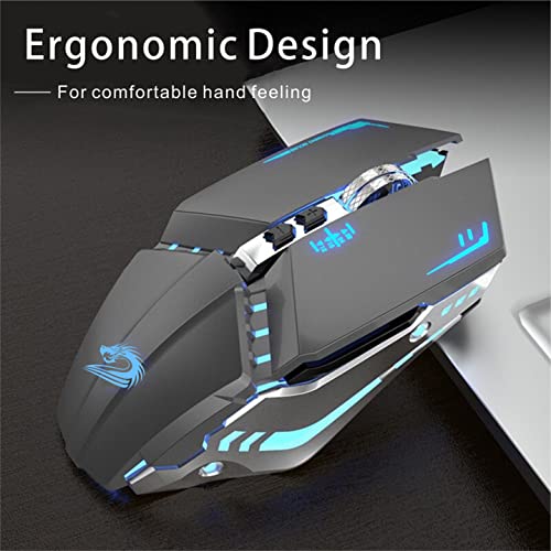 TENMOS T12 Wireless Gaming Mouse, Silent Rechargeable Computer Mice-Grey | 2.4GHz Optical, 7 Color LED Lights, Quiet Click,Side Buttons,3 Adjustable DPI,Ergonomic Design, Nano Receiver,USB C Charging - color: grey