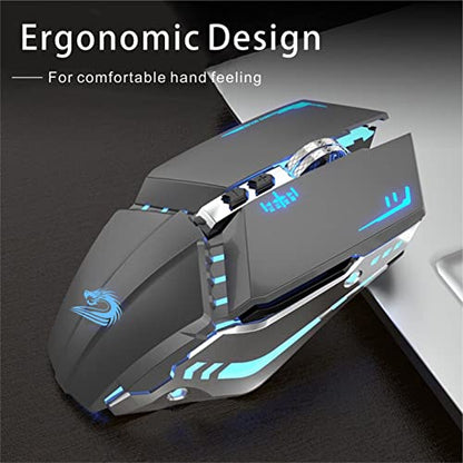 TENMOS T12 Wireless Gaming Mouse, Silent Rechargeable Computer Mice-Grey | 2.4GHz Optical, 7 Color LED Lights, Quiet Click,Side Buttons,3 Adjustable DPI,Ergonomic Design, Nano Receiver,USB C Charging - color: grey