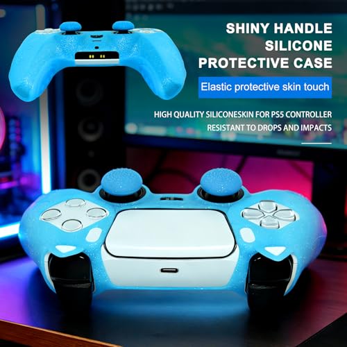 Blue Cat Glitter Anti-Slip Protective Silicone Cover Skin Grips Compatible with PS5/Slim/Pro Controller,8 PCS Glitter Thumb Grips Caps and 2 Paw Grips Caps. (Cat Blue) - color: Cat Blue