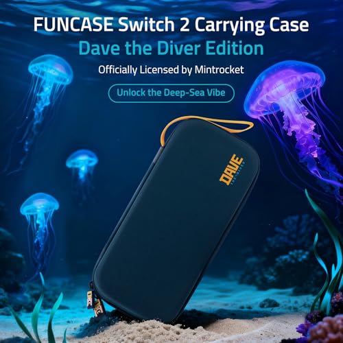 FUNLAB Switch 2 Carrying Case Compatible with Nintendo Switch 2/1/OLED, Portable Hard Shell Switch Carry Case with 10 Game Card Slots for Travel, Dave the Diver Official Licensed, Blue - color: Blue