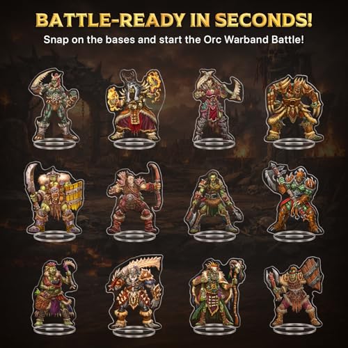 Skinny Minis Orcs Miniatures Set, 12 Flat Minis, D&D Compatible, 2D Acrylic Figures for Tabletop RPGs, 5e & Pathfinder Monster Minis