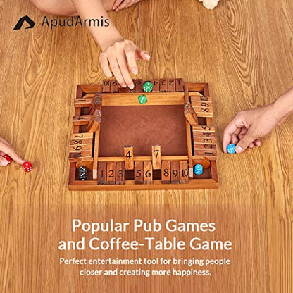 ApudArmis 4-Way Shut The Box, Large Wooden Board Game Set with Dice, 4 Ways Play Shut-The-Box for Teens Learning Addtion Adults Classroom Home Party Pub (12 in)