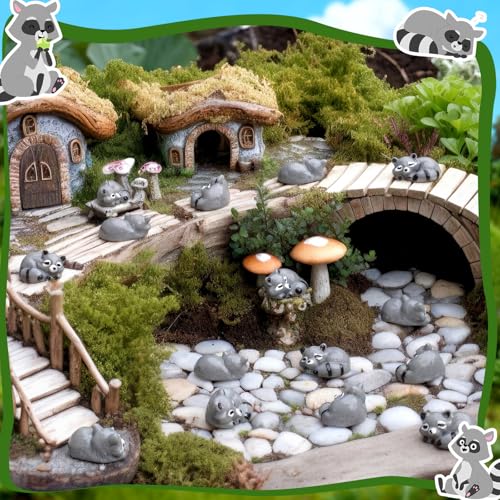 Seenelling 50 Pcs Mini Raccoon Figurine Bulk Resin Miniature Tiny Animals Figures Small Little Cute Raccoon Home Decor for Cabin Lodge Rustic Cake Toppers Desktop Home Decor(Sleep) - style: Sleep