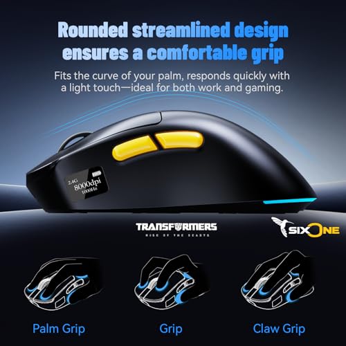Transformers Gaming Mouse GM04 Pro, Wireless Gaming Mouse Tri-Mode Bluetooth/2.4G/Wired, 53g Ultra-Light, 24,000 DPI PAW3311 Sensor, RGB, 1000Hz, Rechargeable PC Gaming Mouse (Black) - color: Black