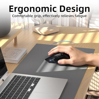 INFINMIND Ergonomic Wireless Bluetooth Mouse with 6 Programmable Buttons(Mac/Windows), Multi-Device, Flying Scroll & Side Wheel, 5 Level DPI, Rechargeable Silent Mice for Laptop, PC, Tablet, MacBook.