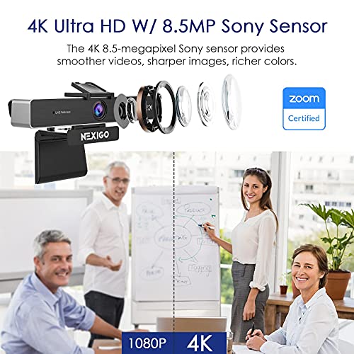 NexiGo 4K Zoomable Webcam Kits, N950P UHD 2160P Webcam with Remote, Sony Starvis Sensor, 5X Digital Zoom, Upgraded Video Conference Lighting, Extendable Tripod Stand, for Zoom/Skype/Teams
