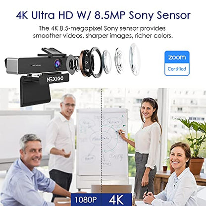 NexiGo 4K Zoomable Webcam Kits, N950P UHD 2160P Webcam with Remote, Sony Starvis Sensor, 5X Digital Zoom, Upgraded Video Conference Lighting, Extendable Tripod Stand, for Zoom/Skype/Teams