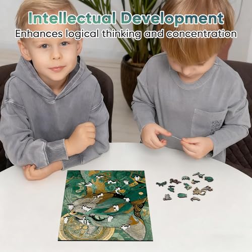 Mocfesk Wooden Puzzles for Adults, Cat Jigsaw Puzzles 493 Pieces | Unique Shaped Animal Jigsaw Puzzles, Birthday Gifts Fun Challenge Family Game 13.5 x 18 in - color: Cat, size: Large