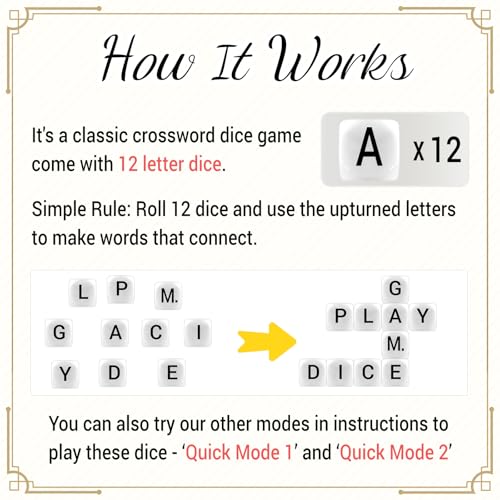 12 PCS Crossword Solitaire Spelling Letter Dice Game in White for Adults | For Reducing Adult Screen Time. Includes a Multi-Game Instruction, Tin Box & Velvet Bag