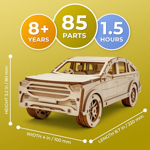 CG Games 3D Wooden Puzzles, CARSTERY E13 Car Model Kit. Self Building Vehicle DIY Kits, Wood Puzzle Models for Kids to Build, Brain Teaser Educational Puzzle Gifts for 8 Years Old and Up