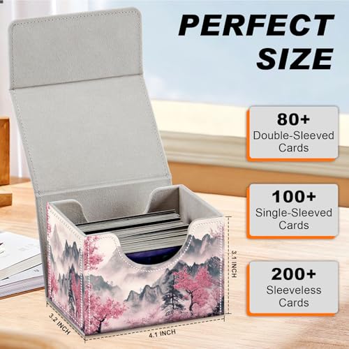 DEGDFSGR Commander Card Game Storage Box for TCG MTG Deck Box Organizer Trading Card Case Magnetic Closure Creative Pattern Up to 200 Cards, Mountains and Pink Trees - color: Mountains and Pink Trees