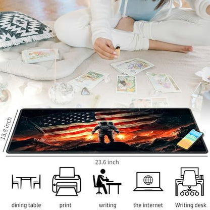American Flag and Astronaut for MTG & TCG Playmat Mouse Pad,BFDHGQZC 24" x 14" Game Mat for MTG/RPG/CCG Trading Card Game Playmats Table Mat Perfect for Card Games Video Games Computer Office - color: American Flag and Astronaut