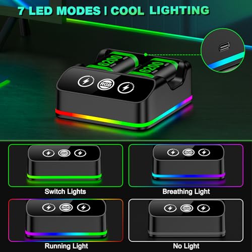 DINOSTRIKE 2X 6200mWh Controller Battery Pack Rechargeable Compatible with Xbox One【RGB Charging Station】【Extended USB C Cable】 Rechargeable Battery for Xbox Series S/X - size: S-2Pack