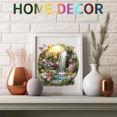 Wooden Puzzles for Adults, Butterflies and Waterfalls Jigsaw Puzzles, 208 Piece Unique Shaped Puzzle, 3D Visual Landscape Shape Puzzle, Gifts for Adults，Wall Decor(11.4 * 11.1 in) | Unique Shape Wooden Jigsaw Puzzle for Adults, Wood Puzzles, Challenge Woo