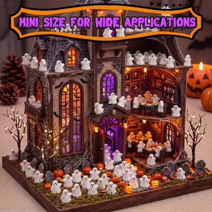 Weysat 100 Pcs Halloween Mini Resin Ghost Figures Small Cute Spooky Ghost Tiny Halloween Miniatures for Tiered Tray Decor Vase Fillers Tabletop Shelf Centerpieces Party Favors - style: Halloween