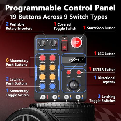 PXN CB1 PC Button Box, Programmable Sim Control Panel | 19 Buttons & Switches, RGB Backlit, Driver-Free USB, for Gaming Steering Wheel Setup, Racing, Truck & Farming Sims
