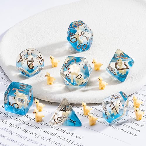 D&D Dice Set, Alpaca Resin Polyhedral Dice for Dungeons and Dragons, RPG, MTG DND 7-DIE (D4, D6, D8, D10, D12, D20, D%) - color: Alpaca