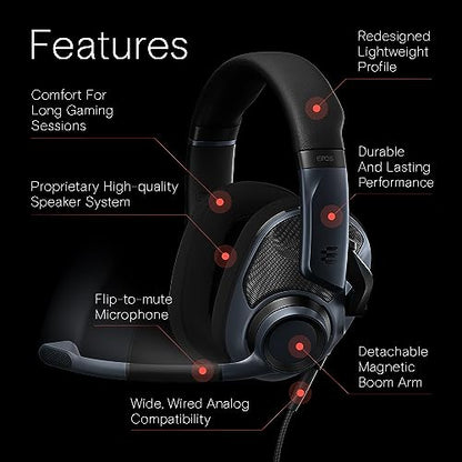 EPOS H6Pro - Open Acoustic Gaming Headset with Mic - Lightweight Headband - Comfortable & GSX 1000 2nd Edition Dac Amp Audio Amplifier/External USB Sound Card with 7.1 Surround Sound, Side Tone