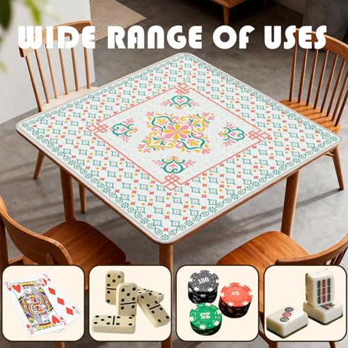 Turquoise Pink Floral Chinoiserie Mahjong Mat 31.5 x 31.5 in, Traditional Chinese Non-Slip Noise Reduction Gaming Mat for Table American Mahjong Poker Board Games Card Games Dominoes - color: Turquoise Abstract Pattern Mahjong Mat