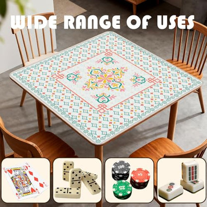 Turquoise Pink Floral Chinoiserie Mahjong Mat 31.5 x 31.5 in, Traditional Chinese Non-Slip Noise Reduction Gaming Mat for Table American Mahjong Poker Board Games Card Games Dominoes - color: Turquoise Abstract Pattern Mahjong Mat