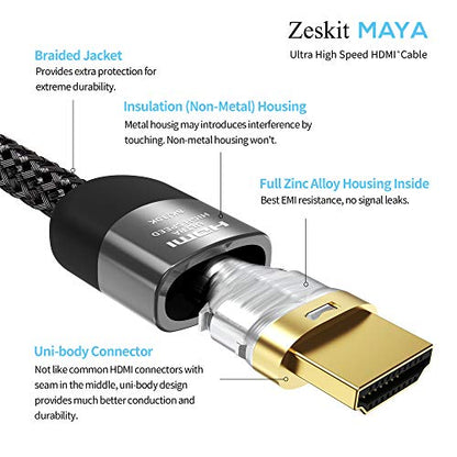 Zeskit Certified 2.1 8K HDMI Cable 48Gbps 4K120Hz Compatible with Soundbar eARC HDR10 VRR Dolby Vision Atmos HDCP 2.2 & 2.3 Gaming PS5 Xbox Series X Apple TV Roku Monitor (Ultra High Speed Maya 10ft) - size: 10 ft