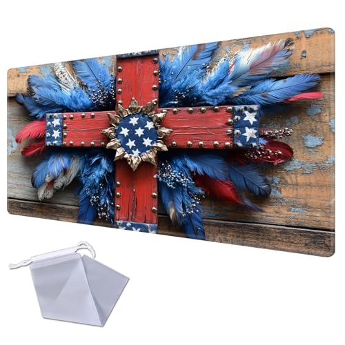 Patriotic Cross TCG Playmat for TCG Playmat - USA 250th Anniversary Commemorative Edition, 1776-2026 Patriotic Card Game Mat, Anti-Slip Desk Pad Large Gaming Playmat Compatible with MTG - color: Patriotic Cross, size: 28" x 16" Regular