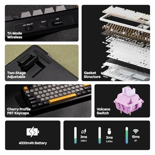 EPOMAKER Aula F108 Wireless Gaming Keyboard, Full Size Mechanical Keyboard with 4000mAh Battery, 108 Hot-Swappable and Programmable Keys, RGB Backlight, for Mac/PC/Android (Grey&Yellow) - color: Grey&Yellow