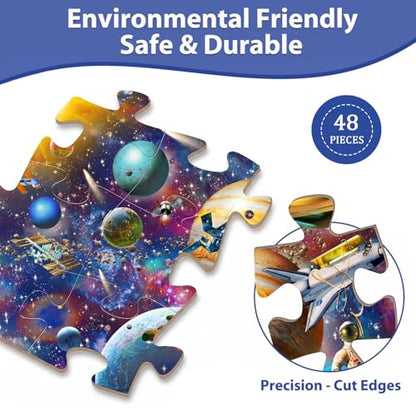 Jumbo Floor Puzzles for Kids Ages 4-6, 48 Pieces Solar System Puzzles | Extra-Thick Large Piece Floor Puzzles for Kids Ages 3-5, Preschool Educational Learning Planet Toys, Gift for Boys & Girls