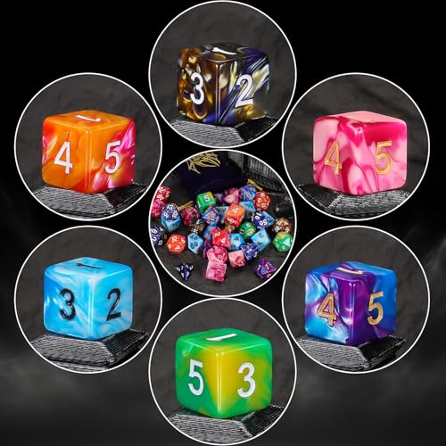 DND Dice Set - QMay 42pcs Polyhedral Dice, 6 Complete Double-Colors D&D Dice Sets with 6 Blue Drawstring Bags for Dungeons and Dragons RPG MTG Table Games - color: 6 Sets-42pcs(blue Bag)