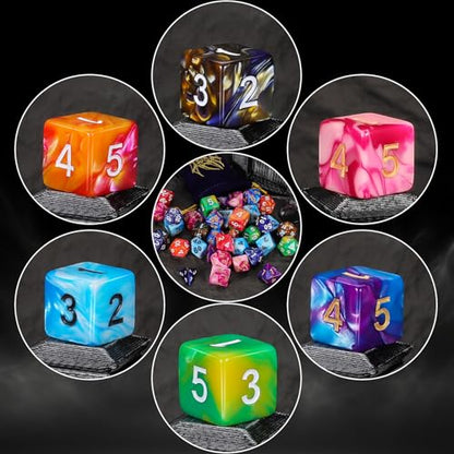 DND Dice Set - QMay 42pcs Polyhedral Dice, 6 Complete Double-Colors D&D Dice Sets with 6 Blue Drawstring Bags for Dungeons and Dragons RPG MTG Table Games - color: 6 Sets-42pcs(blue Bag)