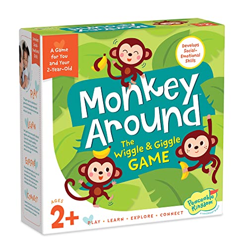 Peaceable Kingdom Monkey Around First Game for Toddlers Interactive play with Parent Ages 2+ | Active first game for toddlers—wiggle, hug and hop through 40 movement cards with a grown-up. Cooperative play, ages 2+ - style: Classic