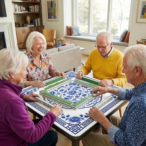 Britimes Mahjong Mat with Black Carrying Bag,31.5"x31.5", Floral Oriental | Blue Non-Slip Noise Reduction Gaming Mat Rubber Multi Purpose Game Table Cover for Mahjong Card Dominoes Board Tile Games - color: Blue Flowers