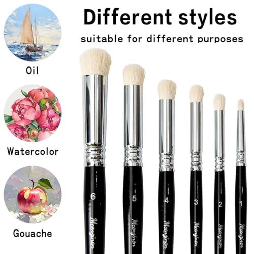 6 Pcs Dry Brush Set for Miniature Painting, Acrlics,Oils, Watercolors,by Birch Wood Circular Grip, Nylon Bristles - color: 6pcs Black Circular Brush Head Paintbrushes
