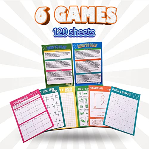 GRANDLMOON 6 Portable Travel Game Activities Notepad On The Go Plane Trip Game 4 x 6-inches (2 Pads and 60 Sheets Each) - size: 6X4