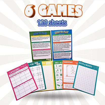 GRANDLMOON 6 Portable Travel Game Activities Notepad On The Go Plane Trip Game 4 x 6-inches (2 Pads and 60 Sheets Each) - size: 6X4