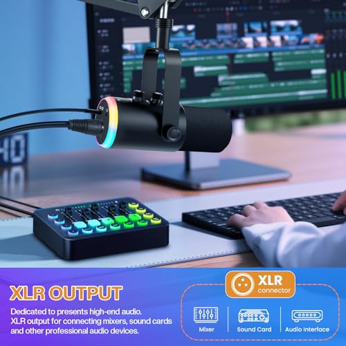XLR USB Dynamic Microphone for Vocal Recording, Gaming, with Headphone Jack, Volume Control, Mute Button. Cardioid Microphone for Sound Cards, Mixers, PC, MAC (Microphone with Boom Arm Stand) - size: Microphone with Boom Arm Stand