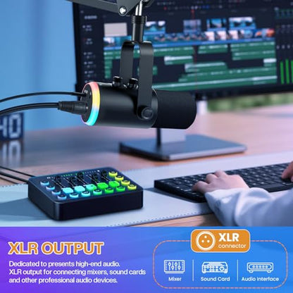 XLR USB Dynamic Microphone for Vocal Recording, Gaming, with Headphone Jack, Volume Control, Mute Button. Cardioid Microphone for Sound Cards, Mixers, PC, MAC (Microphone with Boom Arm Stand) - size: Microphone with Boom Arm Stand